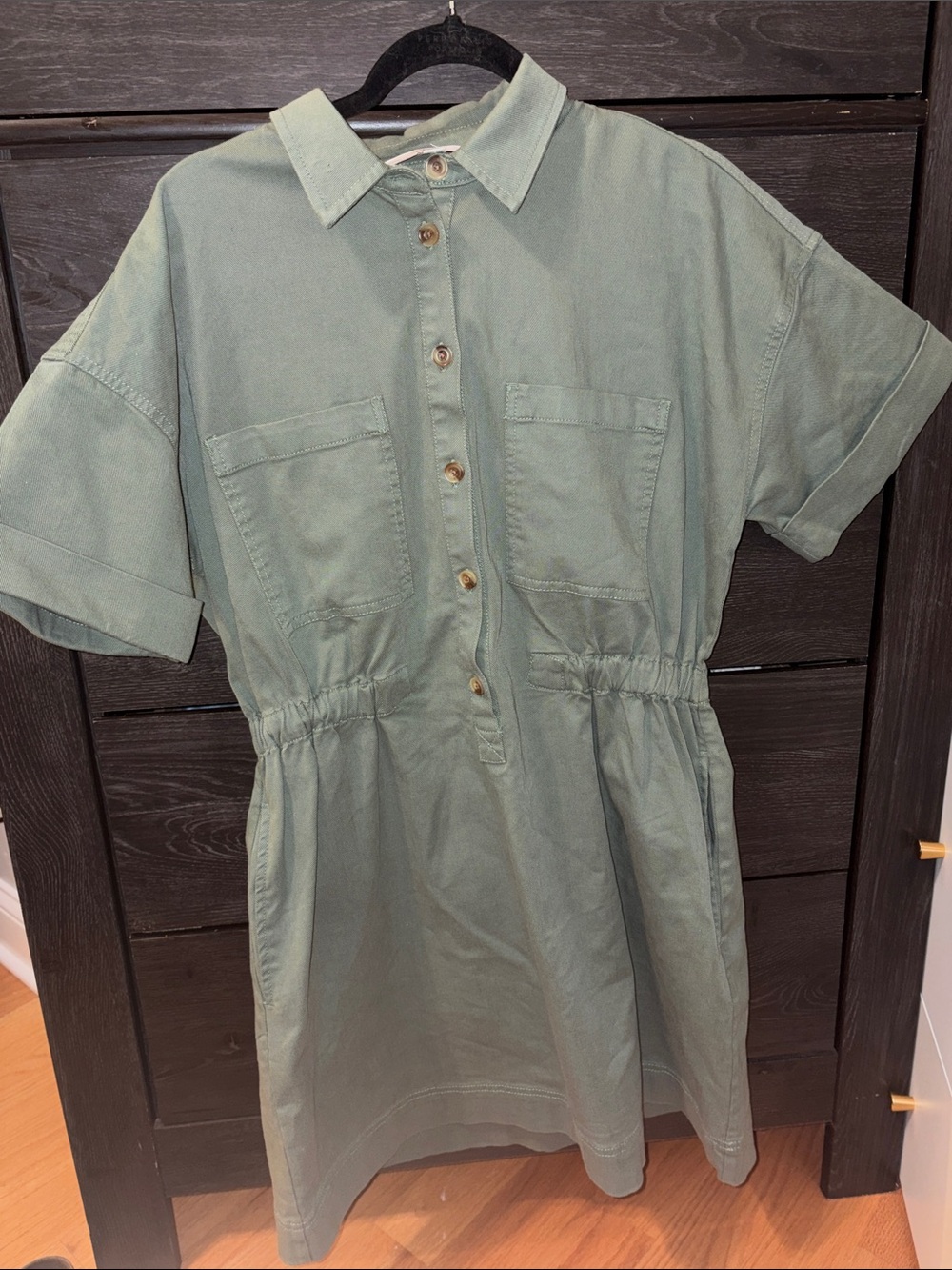 LOFT Short-Sleeve Button Shirt Dress in Sage